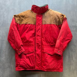 Vintage MARC Down Parka Jacket Red Leather Yoke Hooded Plaid Lined Large